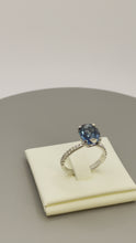 Load and play video in Gallery viewer, 9ct WHITE GOLD LONDON BLUE TOPAZ W/ DIAMOND SET SHOULDERS
