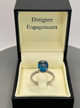 Load image into Gallery viewer, 9ct WHITE GOLD LONDON BLUE TOPAZ W/ DIAMOND SET SHOULDERS

