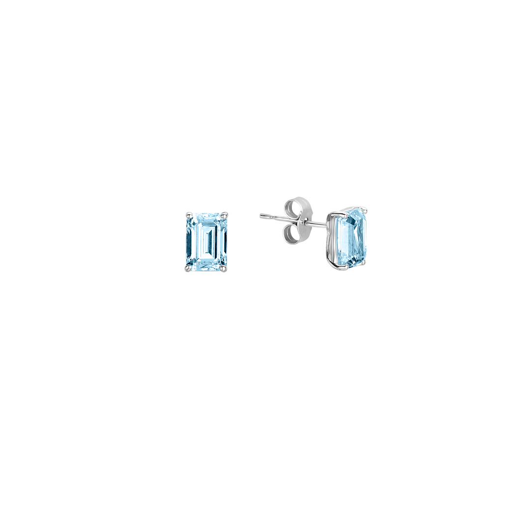 18ct WHITE GOLD 1.00ct EMERALD CUT AQUAMARINE EARRINGS