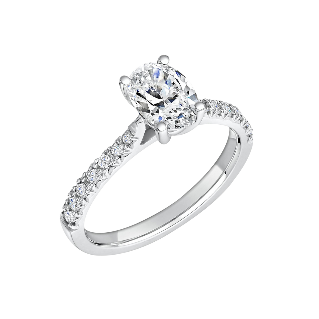 18ct WHITE GOLD 0.50ct OVAL CUT DIAMOND W/ SIDE STONES