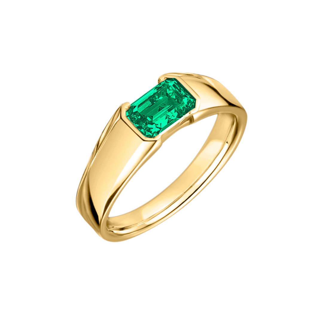 18ct GOLD EMERALD CUT EMERALD