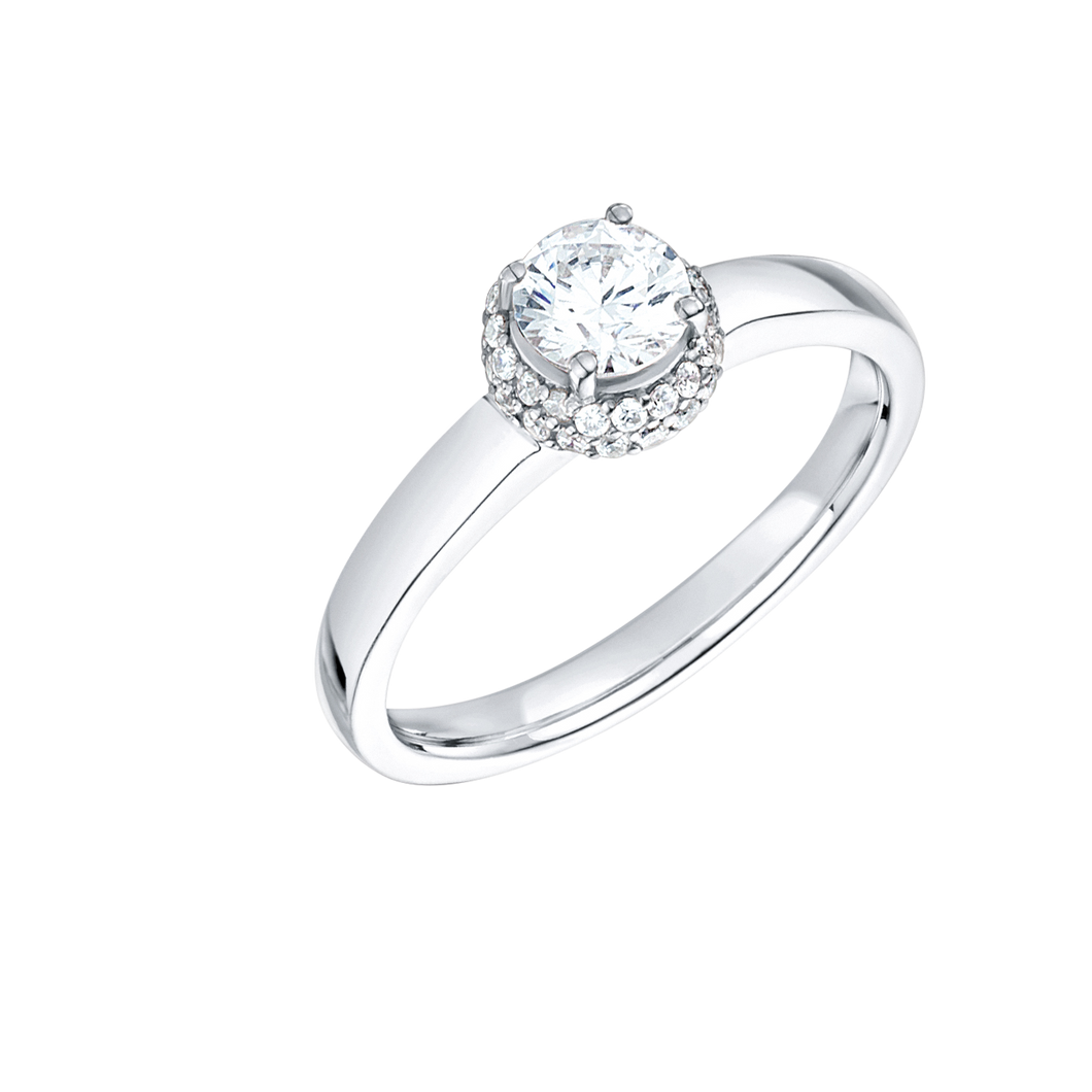 18ct WHITE GOLD 0.50ct ROUND CUT DIAMOND W/ DIAMOND CLUSTER
