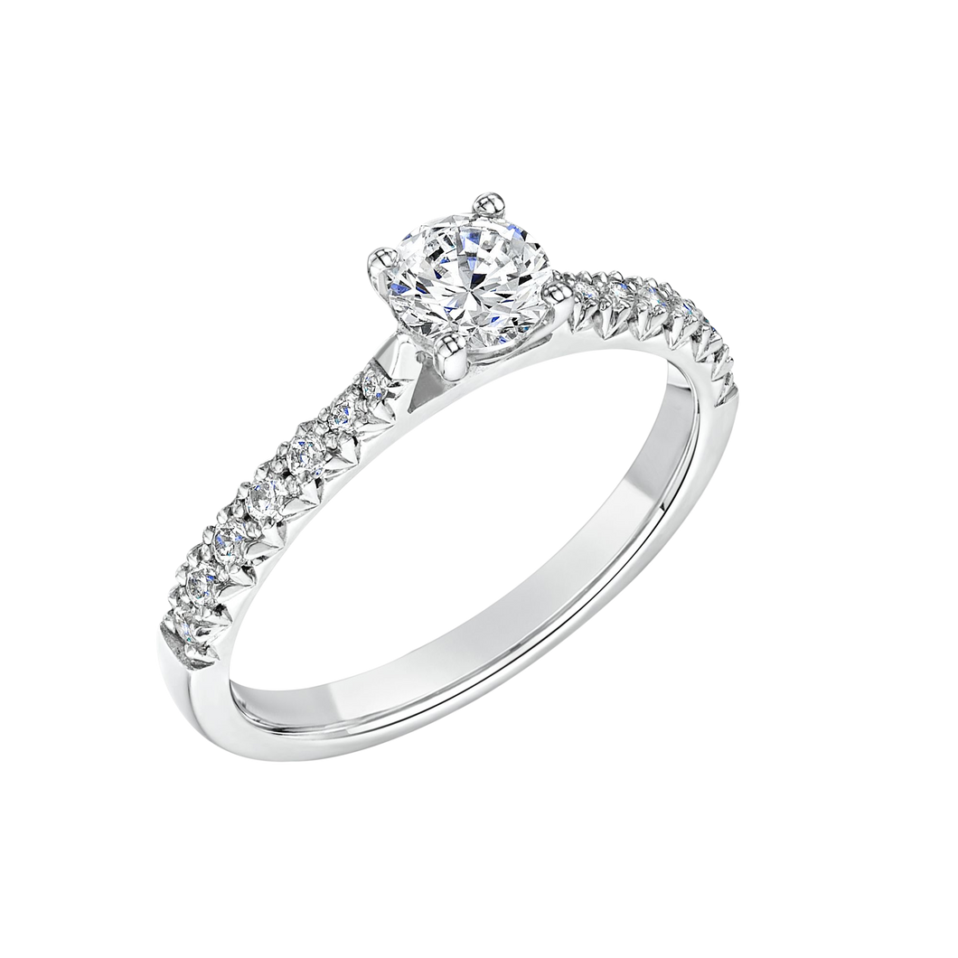 18ct WHITE GOLD 0.50ct ROUND CUT DIAMOND W/ DIAMOND SIDES STONES
